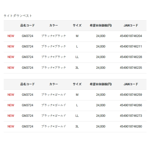 画像: がまかつ ライトダウンベスト GM-3724 ブラック×ゴールド LLサイズ