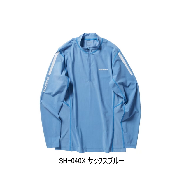 画像1: ≪'24年3月新商品！≫ シマノ ウォーターリペル ハーフジップシャツ ロングスリーブ SH-040X サックスブルー Lサイズ [3月発売予定/ご予約受付中]