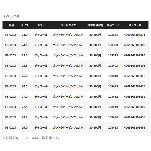 画像: ≪'24年3月新商品！≫ シマノ ドライロックシューズ カットラバーピンフェルト FS-020X チャコール 26.0cm [3月発売予定/ご予約受付中]