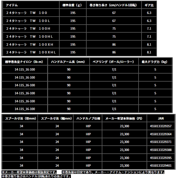 画像: ≪'23年12月新商品！≫ ダイワ タトゥーラ TW 100XHL(左) 【小型商品】