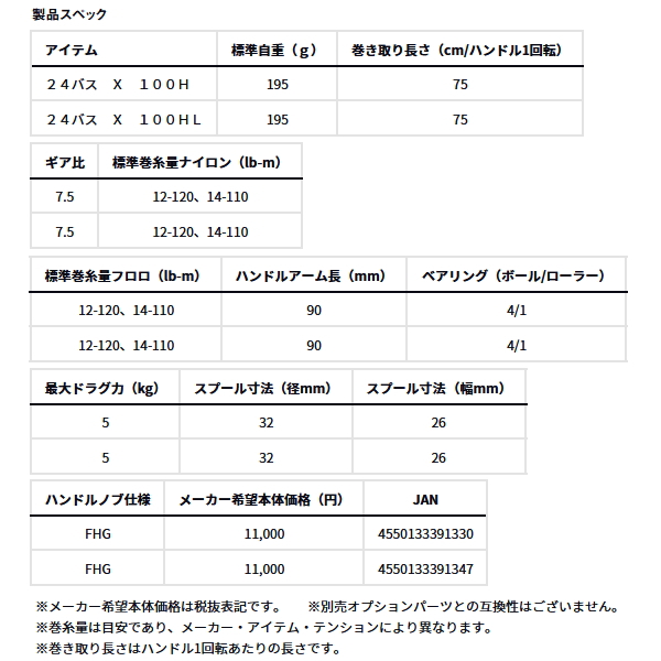 画像: ≪'24年4月新商品！≫ ダイワ バス X 100H(右) 【小型商品】