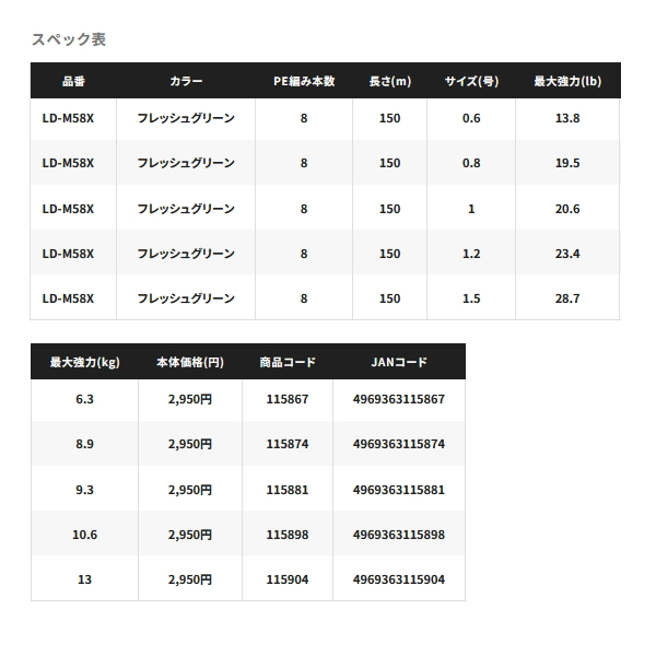 画像: ≪'24年3月新商品！≫ シマノ ハードブル 8+ LD-M58X 150m 0.6号 フレッシュグリーン