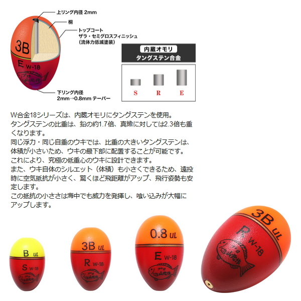 画像2: ≪'20年10月新商品！≫ 山元工房 プロ山元ウキ W合金18 アンダーロック E(遠投タイプ) オレンジ 2B
