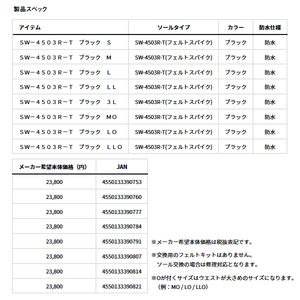 画像: ≪'24年6月新商品！≫ ダイワ ソルトウェーダー SW-4503R-T ブラック Mサイズ