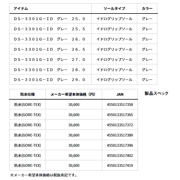 画像: ≪'24年10月新商品！≫ ダイワ ゴアテックス オフショアシューズ ハイカット DS-3301G-ID グレー 25.0cm