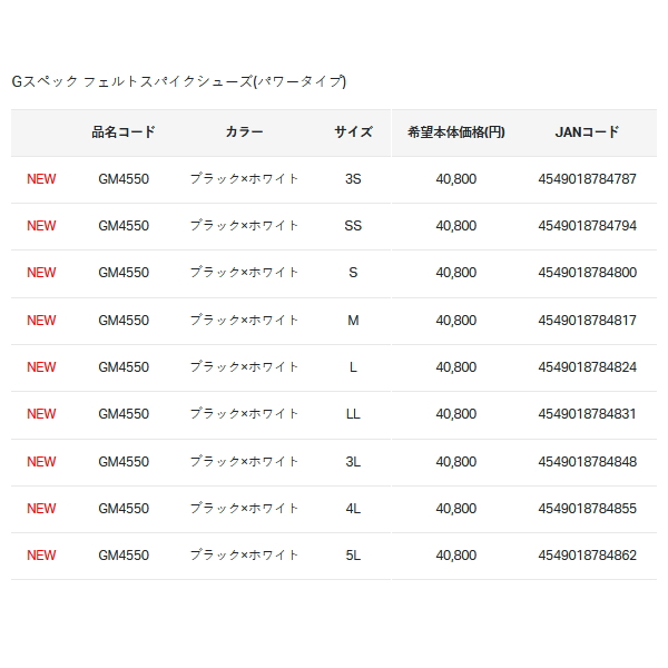 画像: ≪'25年5月新商品！≫ がまかつ Gスペック フェルトスパイクシューズ(パワータイプ) GM-4550 ブラック×ホワイト 4Lサイズ [5月発売予定/ご予約受付中]