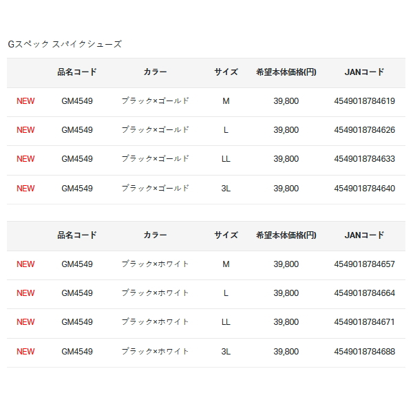 画像: ≪'25年5月新商品！≫ がまかつ Gスペック スパイクシューズ GM-4549 ブラック×ホワイト Mサイズ [5月発売予定/ご予約受付中]