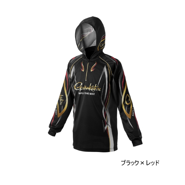 画像1: ≪'25年4月新商品！≫ がまかつ 2WAY プリントジップシャツフーディ GM-3736 ブラック×レッド 7Lサイズ [4月発売予定/ご予約受付中]