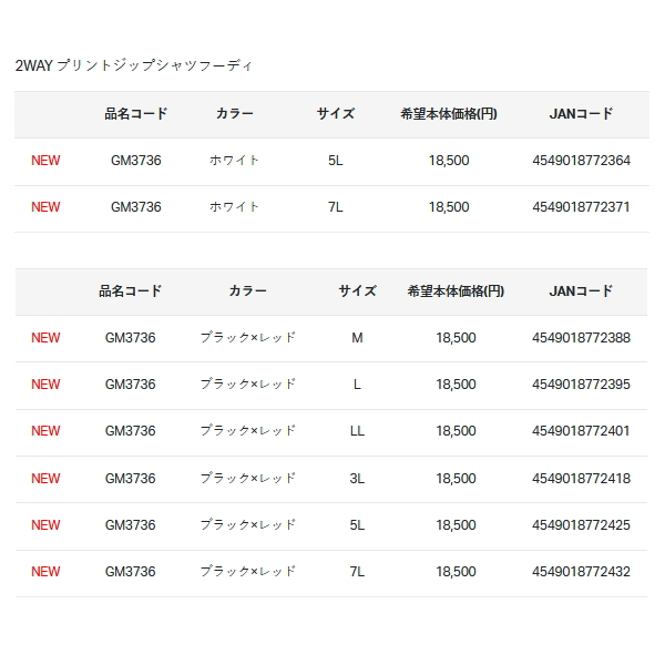 画像: ≪'25年4月新商品！≫ がまかつ 2WAY プリントジップシャツフーディ GM-3736 ブラック×レッド 7Lサイズ [4月発売予定/ご予約受付中]