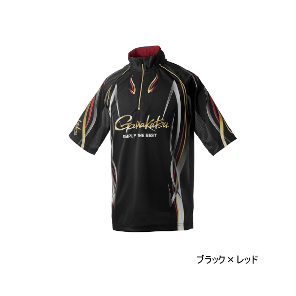 画像1: ≪'25年4月新商品！≫ がまかつ 2WAY プリントジップシャツ(半袖) GM-3735 ブラック×レッド 7Lサイズ [4月発売予定/ご予約受付中]