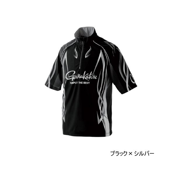 画像1: ≪'25年4月新商品！≫ がまかつ 2WAY プリントジップシャツ(半袖) GM-3735 ブラック×シルバー LLサイズ [4月発売予定/ご予約受付中]