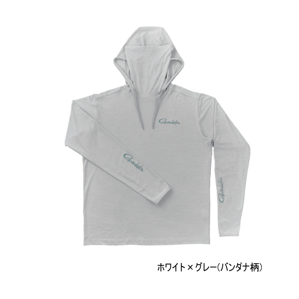 画像1: ≪'25年3月新商品！≫ がまかつ サンシェードフーディTシャツ GM-3747 ホワイト×グレー(バンダナ柄) Lサイズ