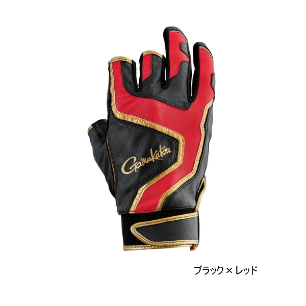 画像1: ≪'25年5月新商品！≫ がまかつ ストレッチフィッシンググローブ(3本切) GM-7306 ブラック×レッド Lサイズ [5月発売予定/ご予約受付中]