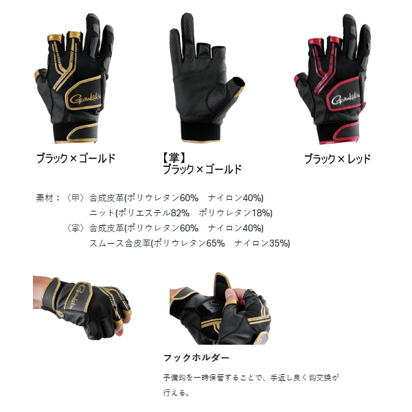 画像2: ≪'25年5月新商品！≫ がまかつ トーナメントグローブ(3本切) GM-7305 ブラック×ゴールド Mサイズ [5月発売予定/ご予約受付中]