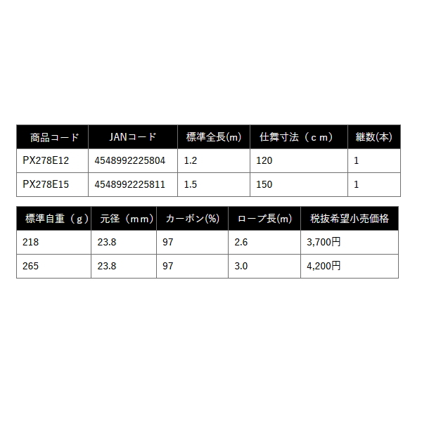 画像: ≪'25年4月新商品！≫ PROX カーボンPギャフシャフト PX278E15 〔仕舞寸法 150cm〕 【大型商品1/代引不可】