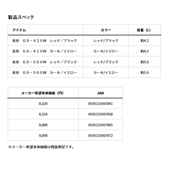 画像: ≪'25年2月新商品！≫ ダイワ 友舟 GX-420W レッド/ブラック 4.2L