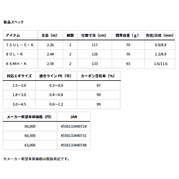 画像: ≪'25年7月新商品！≫ ダイワ エメラルダス AIR 75UL-S・K 〔仕舞寸法 117cm〕 【保証書付き】