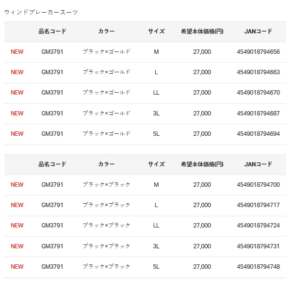 画像: ≪'25年10月新商品！≫ がまかつ ウィンドブレーカースーツ GM-3791 ブラック×ゴールド Lサイズ [10月発売予定/ご予約受付中]