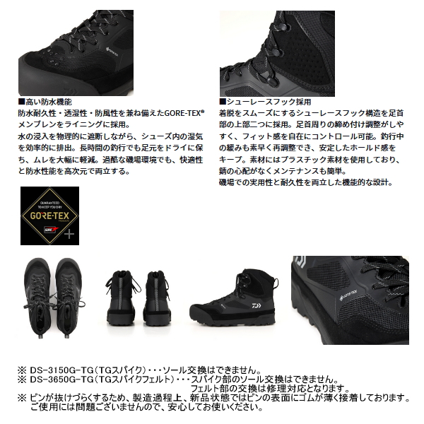 画像3: （25年10月新商品） ダイワ TGロックショア ゴアテックスシューズ（スパイクソール） DS-3150G-TG ブラック 26.5cm