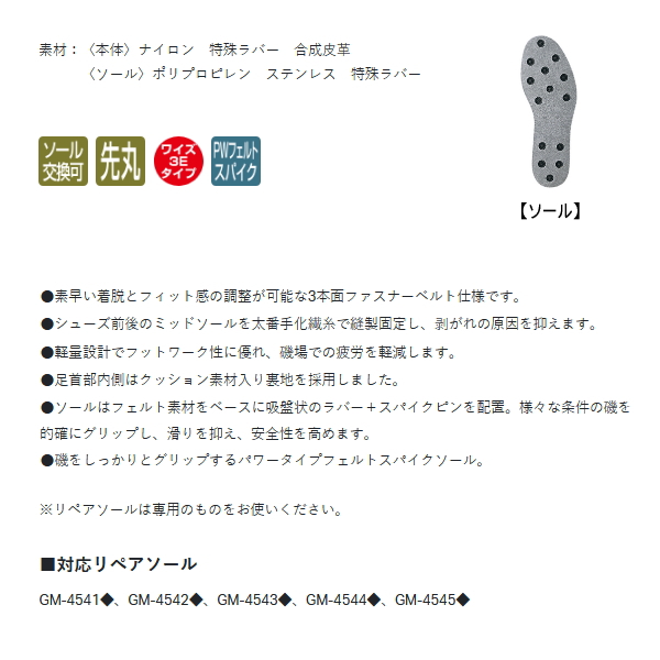 画像2: （25年10月新商品） がまかつ フェルトスパイクシューズ（パワータイプ） GM-4514 ブラック×ゴールド SSサイズ