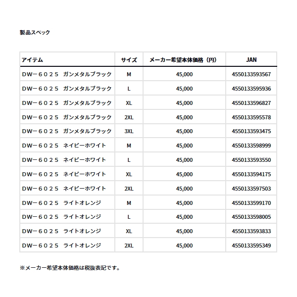 画像: （25年10月新商品） ダイワ PUオーシャンウィンタースーツ DW-6025 ネイビーホワイト 2XLサイズ