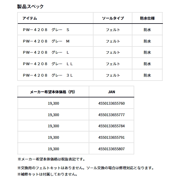 画像: （25年12月新商品） ダイワ パワーウェーダー（フェルトソール） PW-4208 グレー LLサイズ