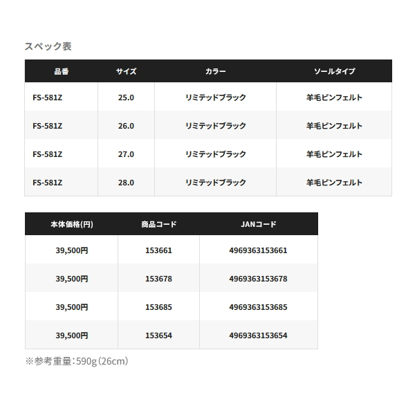 画像: （26年3月新商品） シマノ リミテッド プロ アユシューズ 羊毛ピンフェルト FS-581Z リミテッドブラック 27.0cm （3月発売予定／ご予約受付中）