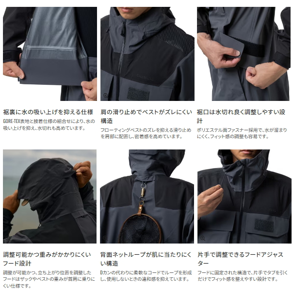 画像3: （26年3月新商品） シマノ GTX-ST ウェーディングプロジャケット 05 RA-025Z チャコール Mサイズ （3月発売予定／ご予約受付中）