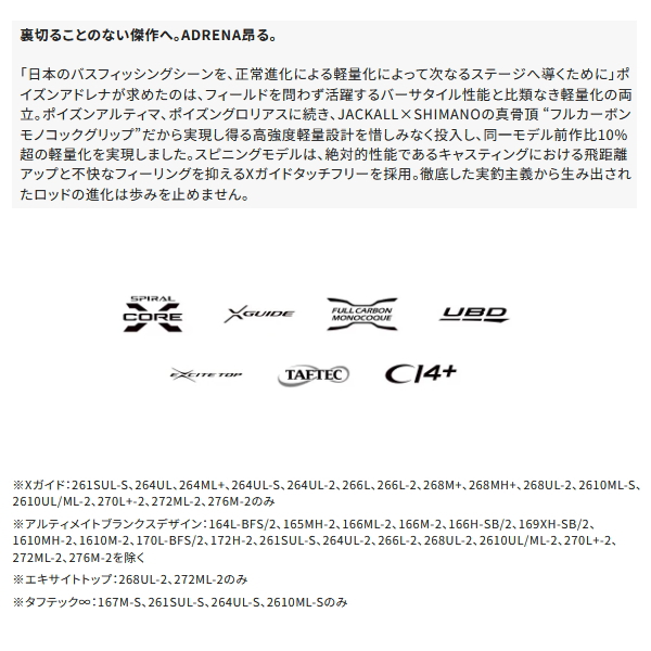 画像2: （26年4月新商品） シマノ 26 ポイズンアドレナ 261SUL-S （仕舞寸法 162.7cm） （保証書付き） （4月発売予定／ご予約受付中） （大型1／代引と離島不可）