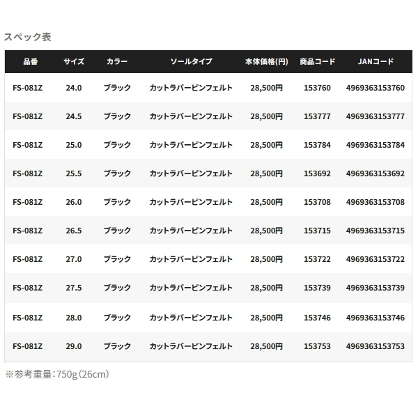 画像: （26年3月新商品） シマノ クイックゲームシューズ カットラバーピンフェルト FS-081Z ブラック 27.0cm （3月発売予定／ご予約受付中）