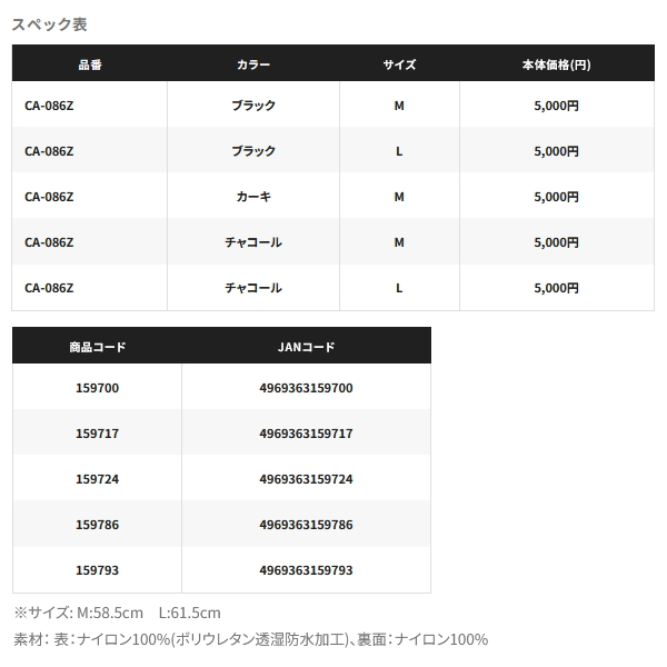 画像: （26年3月新商品） シマノ レインジェットキャップ CA-086Z チャコール Lサイズ （3月発売予定／ご予約受付中）