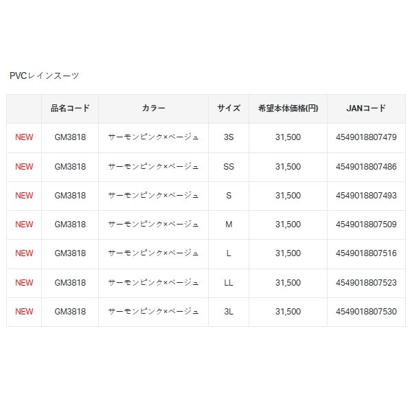 画像: （26年4月新商品） がまかつ PVCレインスーツ GM-3818 サーモンピンク×ベージュ 3Sサイズ （4月発売予定／ご予約受付中）