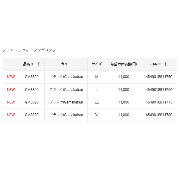 画像: （26年5月新商品） がまかつ ストレッチフィッシングパンツ GM-3820 ブラック（がまかつ） Mサイズ （5月発売予定／ご予約受付中）