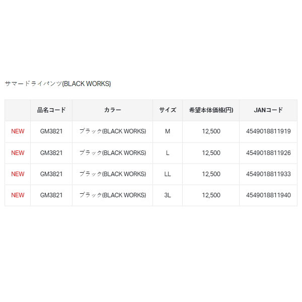 画像: （26年5月新商品） がまかつ サマードライパンツ GM-3821 ブラック（ブラックワークス） Mサイズ （5月発売予定／ご予約受付中）