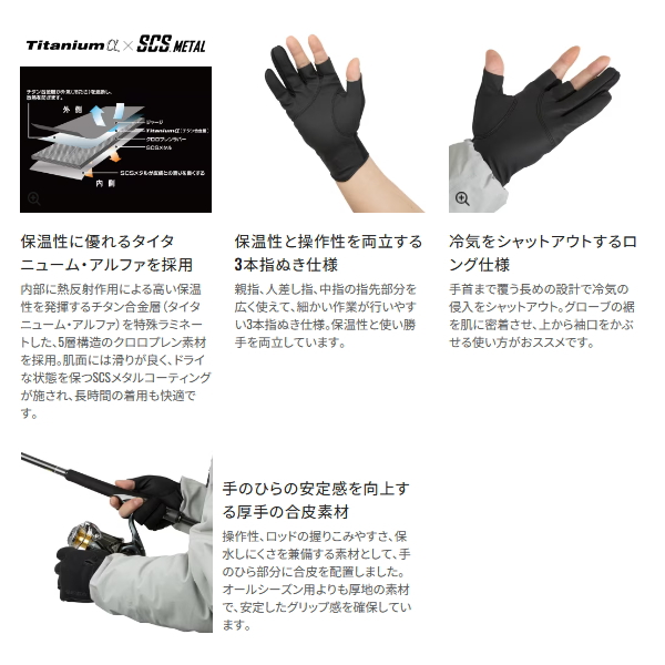 画像3: （26年10月新商品） シマノ 03 タイタニューム・アルファ グローブ 3 GL-054Y リアルブラック 2XLサイズ （10月発売予定／ご予約受付中）