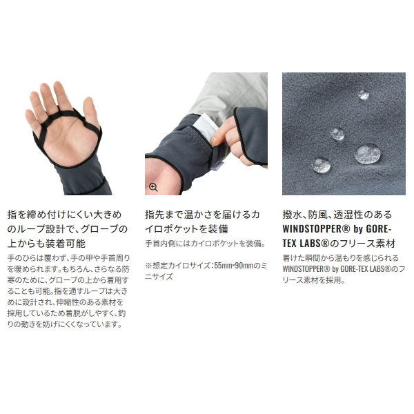画像3: （26年9月新商品） シマノ 05 ゴアテックスウィンドストッパーハンドウォーマープラス GL-033Z チャコール Mサイズ （9月発売予定／ご予約受付中）