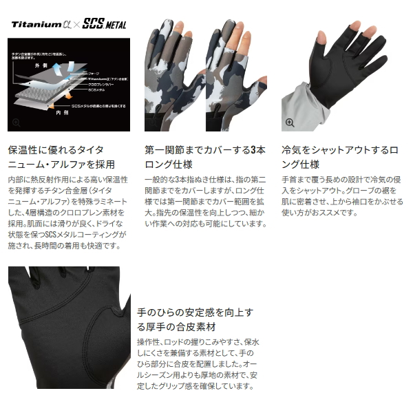 画像3: （26年10月新商品） シマノ 03 タイタニューム・アルファ グローブ 3 セミロング GL-055Y リアルブラック 2XLサイズ （10月発売予定／ご予約受付中）