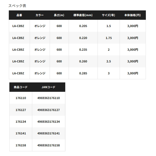 画像: （26年9月新商品） シマノ ベイシス オレンジ ゼロ サスペンド LA-C89Z 600m 2号 オレンジ （9月発売予定／ご予約受付中） （小型商品）