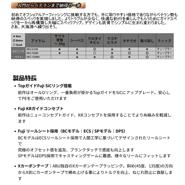 画像2: （26年9月新商品） アブガルシア オーシャンフィールド ボートキャスティング OBCS-702MH （仕舞寸法 110.2cm） （保証書付き） （返品不可）
