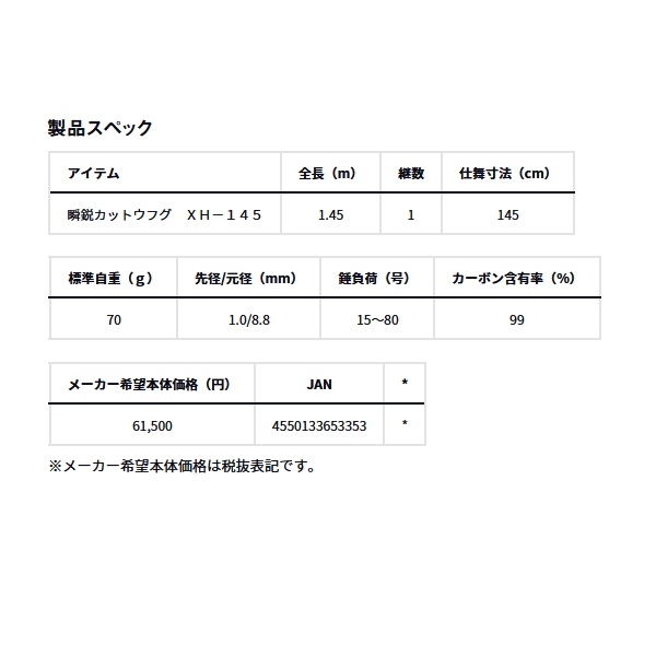 画像: （26年9月新商品） ダイワ 瞬鋭 カットウフグ XH-145 （仕舞寸法 145cm） （保証書付き） （大型1・代引と離島不可）